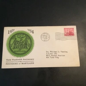 FDC 1934#736 THREE HUNDREDth ANNIVERSARY FOUNDING Of MARYLAND 1634 TO 1934 USA - Picture 1 of 2