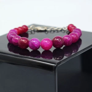 Authentic133 Cts Earth Mind 7" Long Red Ruby & Onyx Beads Bracelet SK 50E351 - Picture 1 of 3