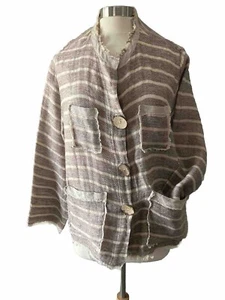 ART TO WEAR......THE EXQUISITE LA BOTTEGA DI BRUNELLA LINEN STRIPES JACKET TO 1X - Picture 1 of 4