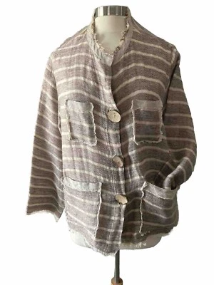 ART TO WEAR......THE EXQUISITE LA BOTTEGA DI BRUNELLA LINEN STRIPES JACKET TO 1X - Image 1 of 4