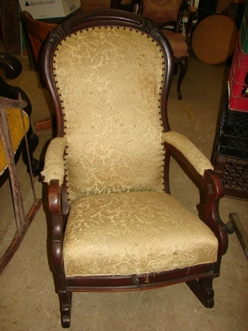 Antique Walnut & Upholstered Victorian Arm Rocker - SEE PHOTOS Cover