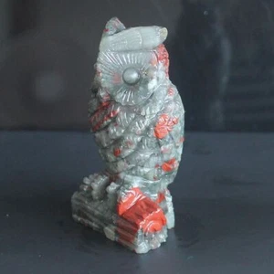 Carved gemstone crystal blood stone owl figurine animal carving home decor 74mm - Picture 1 of 6