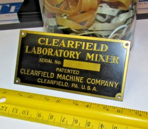 CLEARFIELD, MACHINE CO, PA, LAB MIXER Maschinen Typenschild Emblem Schild TAG - Bild 1 von 3