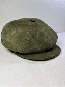 New York Hat Co Suede Newsy Spitfire Leather Olive Green USA Small - Picture 1 of 7