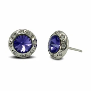 9ct White Gold Filled Stud Earrings with Swarovski® Crystals Violet and White 9k - Picture 1 of 3