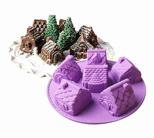 6 x Casas/Cabañas Molde Silicona Pastel Juego Navidad Jabón Velas Resina - Imagen 1 de 12