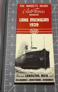 Brochure Pere Marquette Auto Ferries Bridging Lake Michigan con mappa - 1939 - Foto 1 di 7