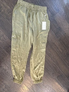 Joie Silk Cargo Pants Relaxed Leg Jogger Green Size Large - Picture 1 of 5