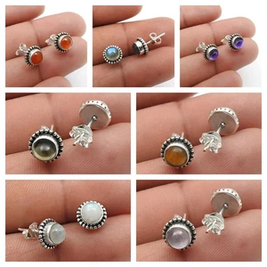 Natural Gemstone Solid 925 Sterling Silver Trendy Handmade Stud Earrings Jewelry - Picture 1 of 8