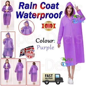 Purple Raincoat Waterproof Poncho Adult Reusable Hiking Emergency Rain Hooded UK - Picture 1 of 6