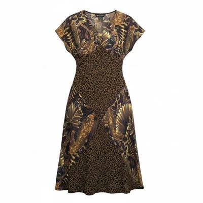 Винтажное маленькое платье 90-х Carole 16 макси платье смешанный принт марля богемное V-образный вырез - Изображение 1 из 4