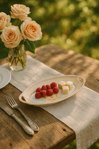 PM Bavaria Germany 1910s Porcelain Cream Oval Handled Relish Tray Dish, 10x4.5” - Picture 1 of 13