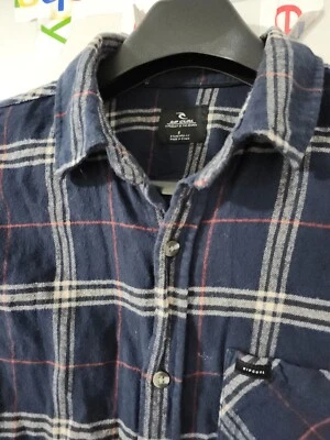 Camisa masculina Rip Curl azul flanela manga longa xadrez padrão surf skate bolso - Imagem 1 de 4
