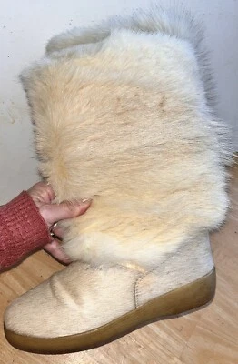 TAIGA Vintage Winter White Fur Boots Made in Italy Size EU 35 fits US 5-5.5 VGUC - Image 1 of 4