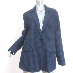 Tibi Gingham Oversized Blazer Navy/Black Size Medium Two-Button Jacket - Picture 1 of 8