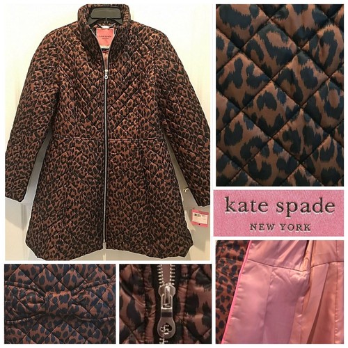 Giacca Kate Spade New York trapuntata stampa leopardata zip davanti nuova con etichette $268 PICCOLA