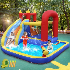 JOYLDIAS Kids Inflatable Water Slide Bounce House Splash Pool w/Blower,Water Gun - Picture 1 of 24