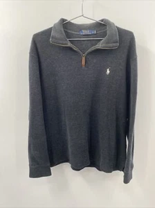 Ralph Lauren Mens L Cotton High Collar 1/4 Zip Pullover Sweater Dark Gray Black - Picture 1 of 6