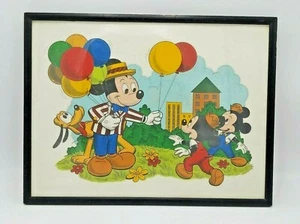 VTG Framed Disney Animation-Mickey- Baby Minnie & Mickey-Pluto- 17" x 13" - Imagen 1 de 7
