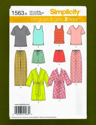 T-Shirts & Casual Wear Sewing Pattern~Men & Women (Sizes XS-XL) Simplicity 1563 - Image 1 of 4