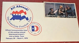 The American Freedom Train 1976 Dallas, Texas  envelope 3 Bicentennial Stamps - Picture 1 of 1