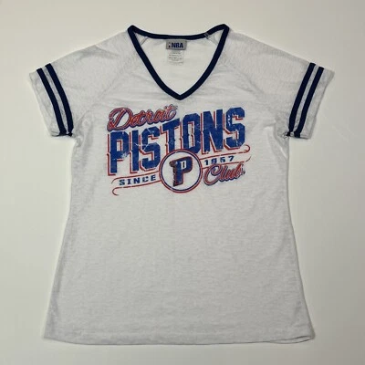 Detroit Pistons Shirt Women's Large White NBA Basketball V-Neck Logo Ladies - Image 1 of 4