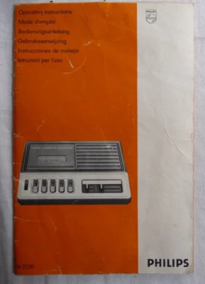 Instrucciones dictáfono reproductor de cintas PHILIPS N2220 6 idiomas DOCUMENTO ORIGINAL Foto 1 de 3