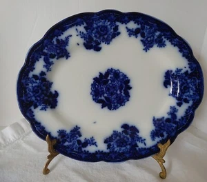 Antique England FLOW BLUE Platter Tray New Wharf WALDORF Pattern 10 3/4" x 9" - Picture 1 of 11