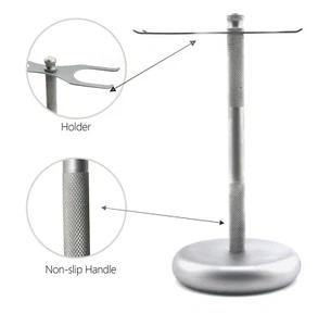 Shaving Stand of Stainless Steel, Razor and Brush Holder in Silver Matte Finish - Picture 1 of 7