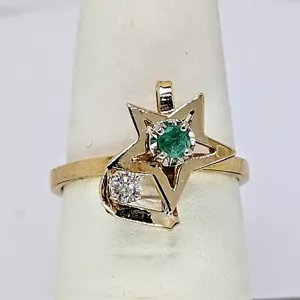 Vintage 16,5K Gold, Smaragd & Diamant Stern Ring Größe 7-3/4 - Bild 1 von 4
