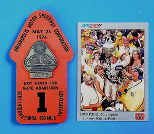 1974 Indy 500 SILVER #0078 VIP Badge w/RACE TEAM BUC #1 - JOHNNY RUTHERFORD Card - Picture 1 of 7