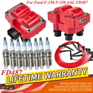 2X Red Ignition Coil & Iridium Spark Plug & Wire Fit Ford F-150 F-250 4.6L FD487 - Picture 1 of 15