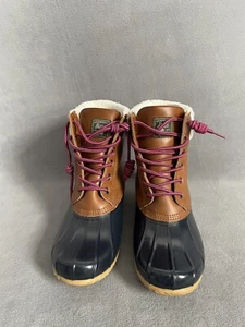 Bass Harlequin blue/brown Leather Waterproof Duck Boots Womens Size 10M - Picture 1 of 7