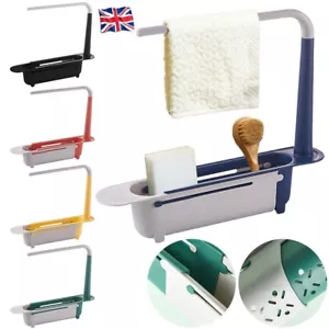 Telescopic Sink Storage Rack Kitchen Sink Organizer Towel Hanger Storage Basket - Picture 1 of 22