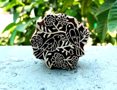 Tree and Bird Motif Wood Stamp Block - Image 1 of 3