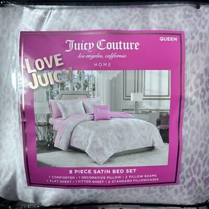 Juicy Couture Pink Leopard Satin Queen 8pc Set Comforter New - Picture 1 of 10