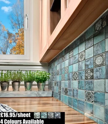 Antique Rustic Effect Pattern Green / Blue / Grey Glass Wall Mosaics Full Sheet! - Image 1 of 4