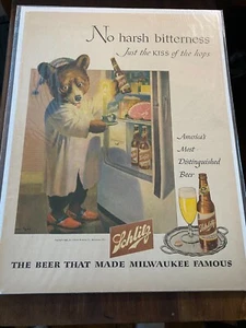 Vintage 1946 Schiltz Beer Bear In Nightgown At Refrigerator ad - Picture 1 of 1