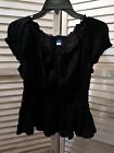 Old Navy Womens Blouse Size Small Black Tie Stretch Waist Ruffles Crinkled H3614