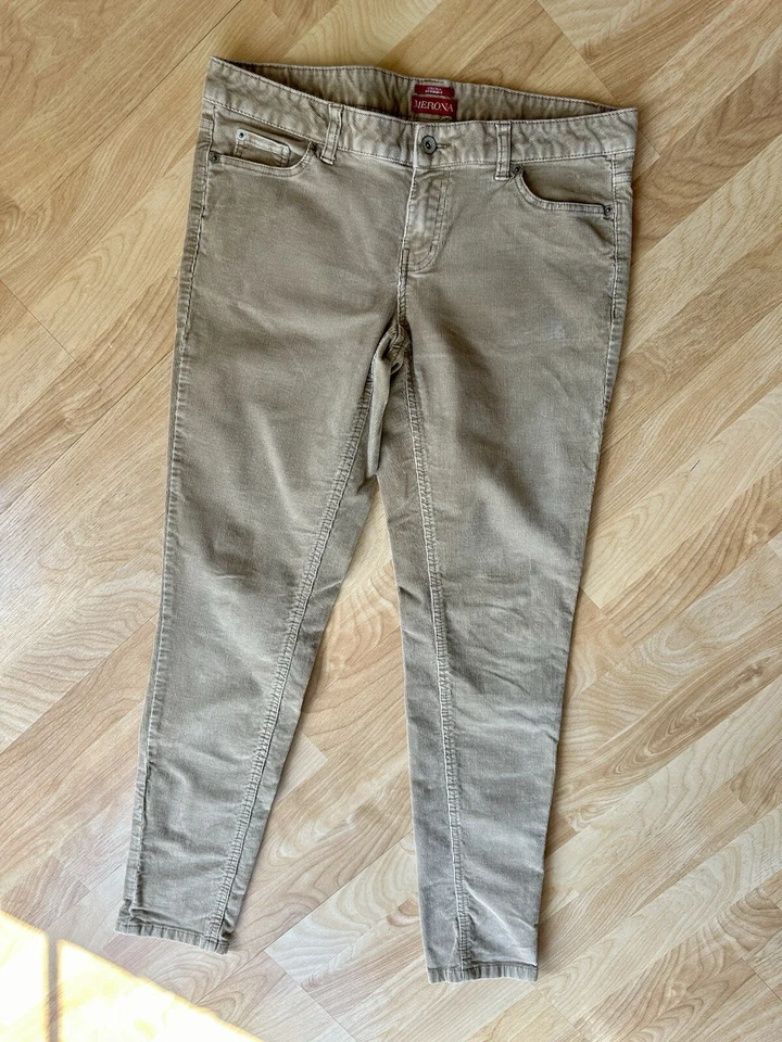 Calça de veludo skinny Merona stretch extensível bronzeado camelo 5 bolsos tamanho 8 moderna - Imagem 1 de 4