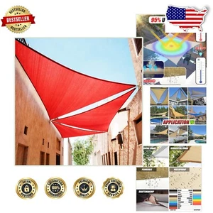 5' x 10' Red Triangle Sun Shade Sail - Heavy Duty with 3- - Picture 1 of 10