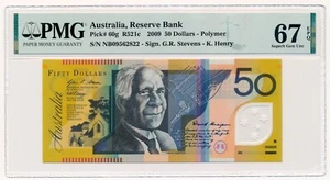 AUSTRALIA banknote 50 Dollars 2009 PMG MS 67 EPQ Superb Gem Uncirculated - Picture 1 of 7