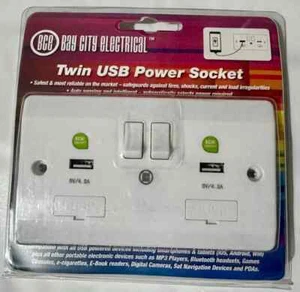 DOUBLE USB WALL SOCKET 13 AMP UK PLUG 2 GANG SWITCH ELECTRIC CHARGER POWER PORT - Picture 1 of 2