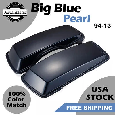 Big Blue Pearl Saddlebag Lid Cover Fits 94-13 Harley Touring Road Electra Glide - Image 1 of 4