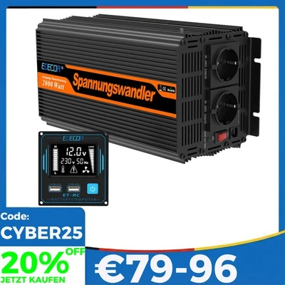EDECOA Spannungswandler 12V 230V Wechselrichter 2000W Inverter 12V 220V Mod.