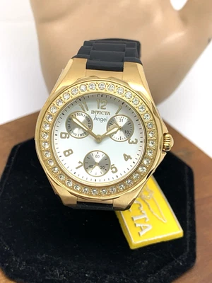 Reloj para mujer Invicta 1643 Angel cuarzo esfera blanca oro negro correa de goma 38 mm Foto 1 de 4