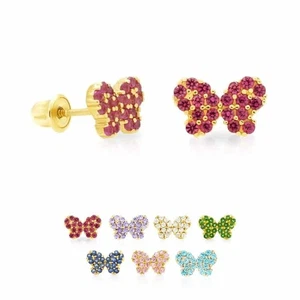 14k Yellow Gold Birthstone Butterfly Screw Back Stud Earrings - Picture 1 of 23
