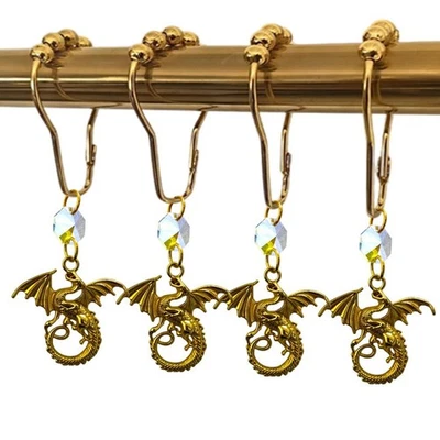 Ganchos para Cortina de Ducha Dragon para Baño, Cortina de Ducha Metal Dorado A Prueba de Oxivo... Foto 1 de 4