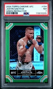 2024 TOPPS CHROME UFC GREEN REFRACTOR #104 JUSTIN GAETHJE 43/99 PSA 7 - Picture 1 of 2