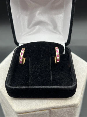 14K Gold Ruby Vintage Hoop Earrings (LOT 12457) - Image 1 of 4